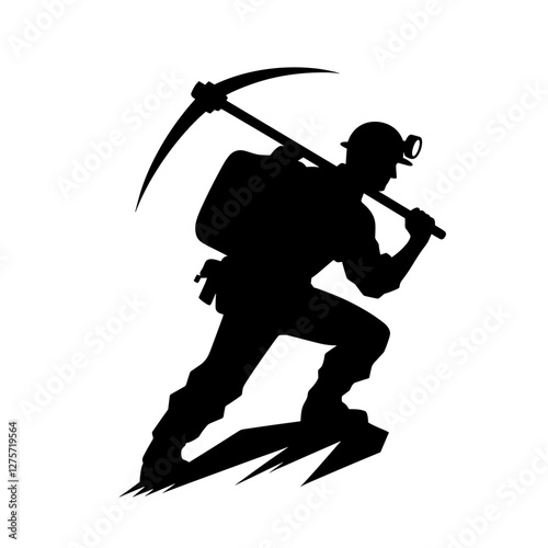 Miner working with a pickaxe silhouette