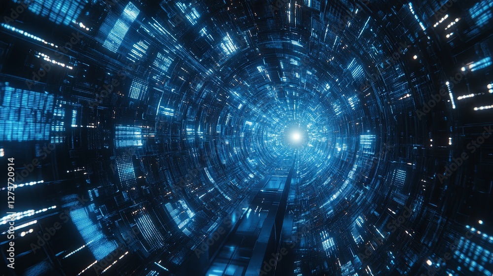 Obraz premium Blue digital binary data, concept technology, AI, cybersecurity