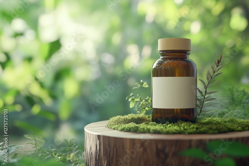 Nature Supplement Bottle Mockup, Forest Background