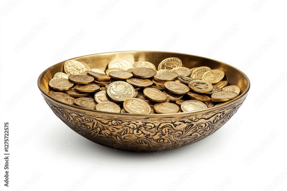 Bowl of Gold Coins: A beautifully crafted golden bowl overflowing with gleaming gold coins, representing wealth, prosperity, and financial success. A symbol of abundance and timeless value. Bowl of Gold Coins: A beautifully crafted golden bowl overflowing with gleaming gold coins, representing wealth, prosperity, and financial success. A symbol of abundance and timeless value.
