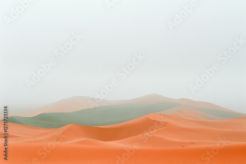 Misty Sahara desert dunes, scenic landscape, travel photo