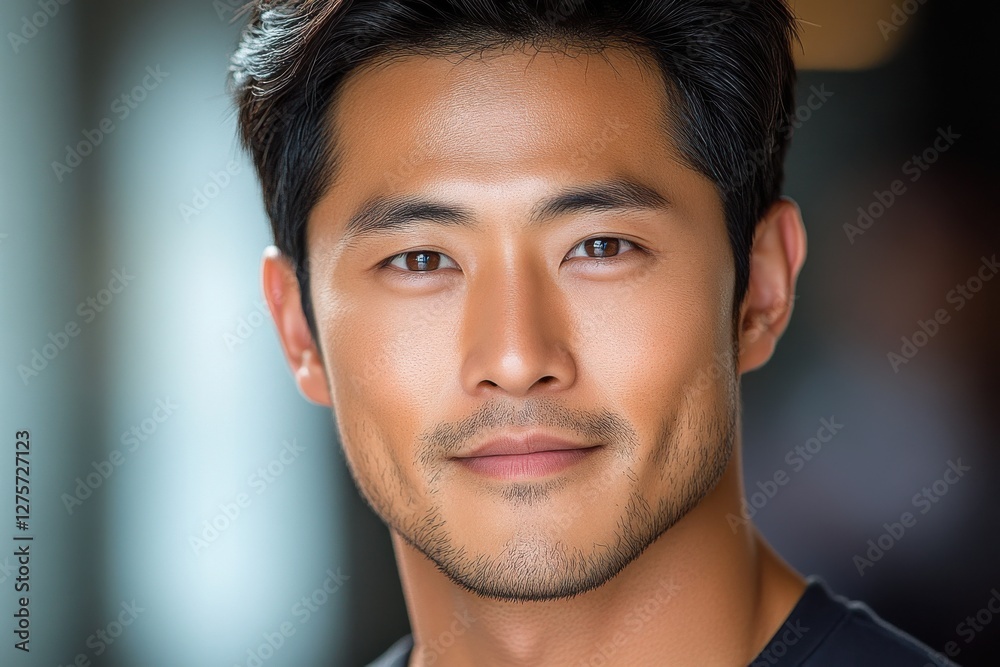 Vibrant portrait of a young man with clear skin and a confident expression captured indoors during natural light Vibrant portrait of a young man with clear skin and a confident expression captured indoors during natural light