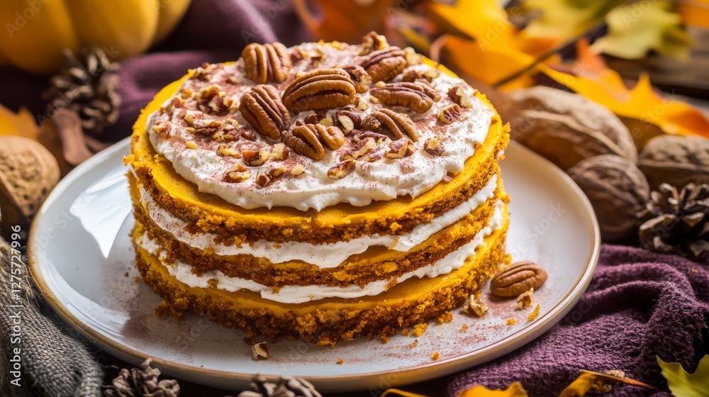 Layered Pumpkin Cake with Pecans: A Delicious Autumnal Dessert Layered Pumpkin Cake with Pecans: A Delicious Autumnal Dessert