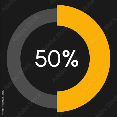50 percent circle chart infographic template.Circle percentage diagram on black background vector illustration.