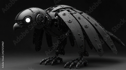 Robotic Falcon Posing, Dark Studio, Futuristic Design photo