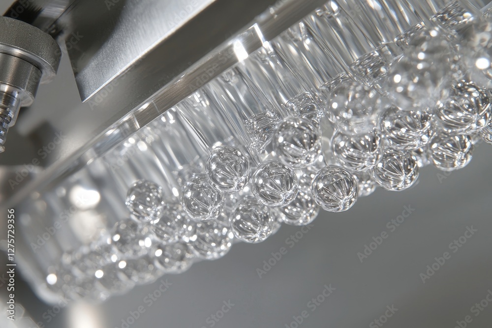 The manufacturing process involves a production line where ball bearing transfer is used for conveyor transport of goods or materials