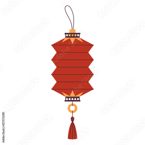 China holiday lantern or new year decoration. Vector Chinese lamp or traditional decoration. Korea and Singapore festoon. Isolated hanging decor or Asian embellishment. Festive and celebration. East.