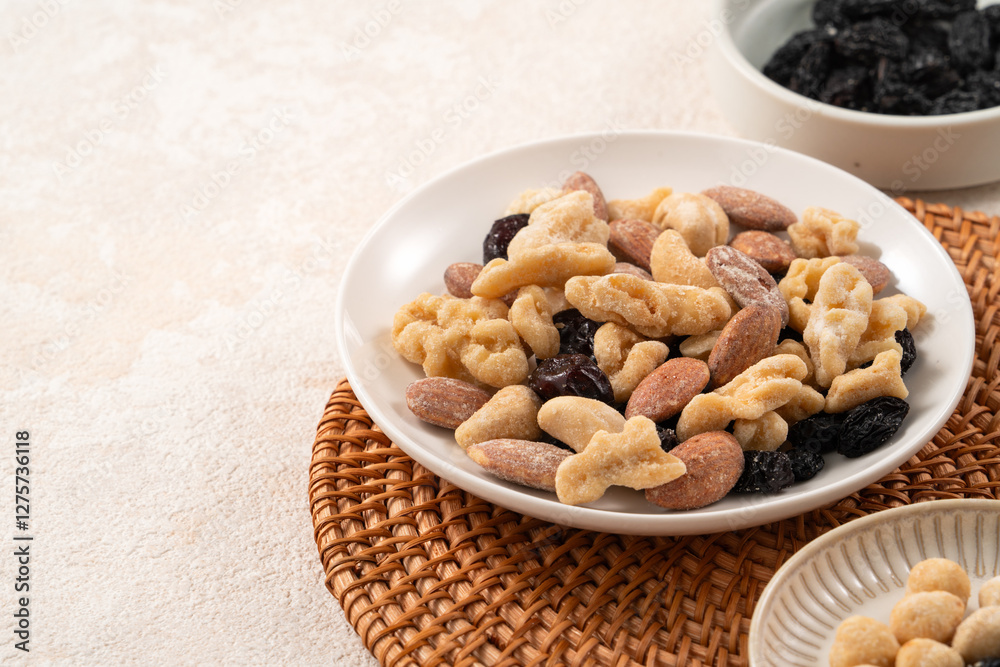 Flavored mixed nuts in bowls. Flavored mixed nuts in bowls.