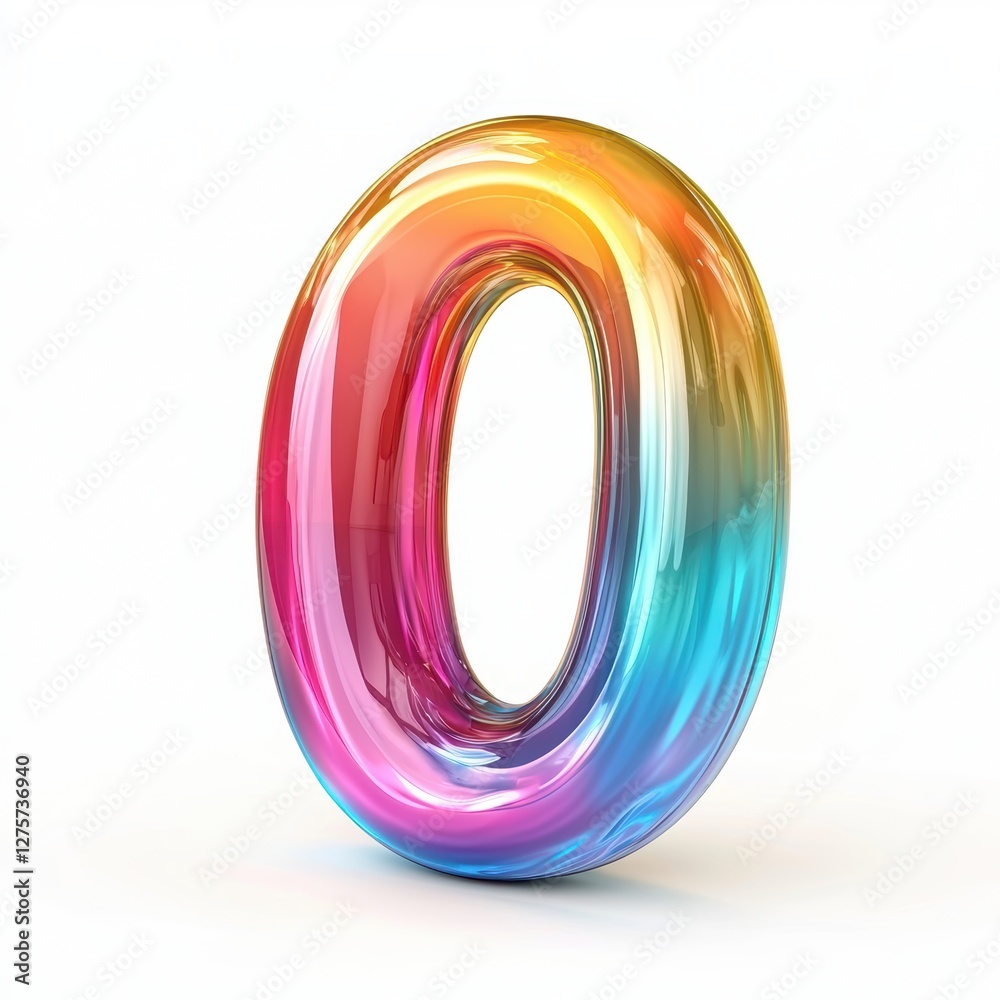 Number 0 made of glossy colorful plastic with smooth reflections isolated on a clean white background Number 0 made of glossy colorful plastic with smooth reflections isolated on a clean white background