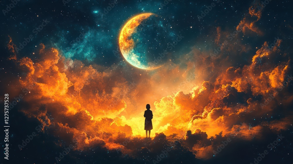A family's silhouette stands together, glowing lanterns behind them, as a crescent moon and stars shine above, creating a warm, festive scene. A family's silhouette stands together, glowing lanterns behind them, as a crescent moon and stars shine above, creating a warm, festive scene.