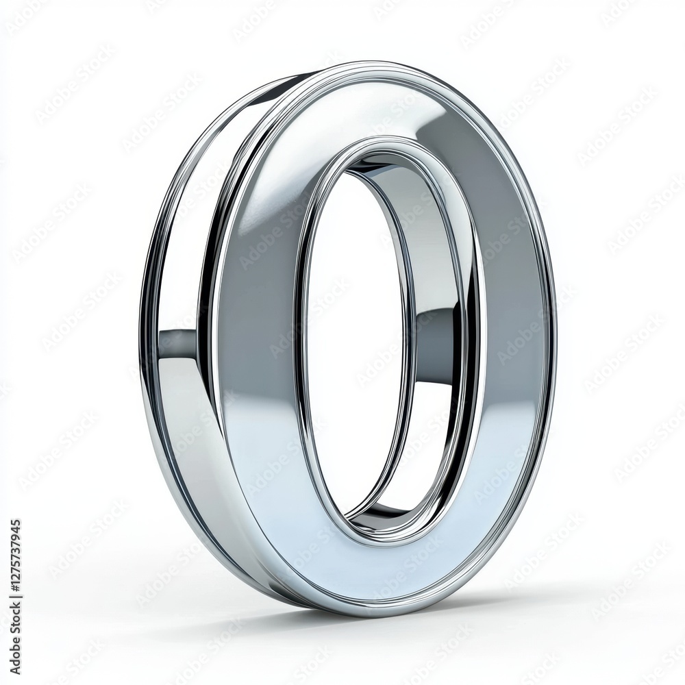 Number 0 made of polished silver metal with a reflective surface isolated on a clean white background Number 0 made of polished silver metal with a reflective surface isolated on a clean white background