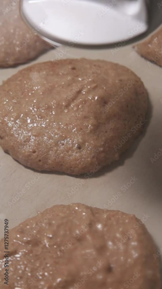 close-up shot of delicious and healthy banana pancakes cooking in a white pan close-up shot of delicious and healthy banana pancakes cooking in a white pan