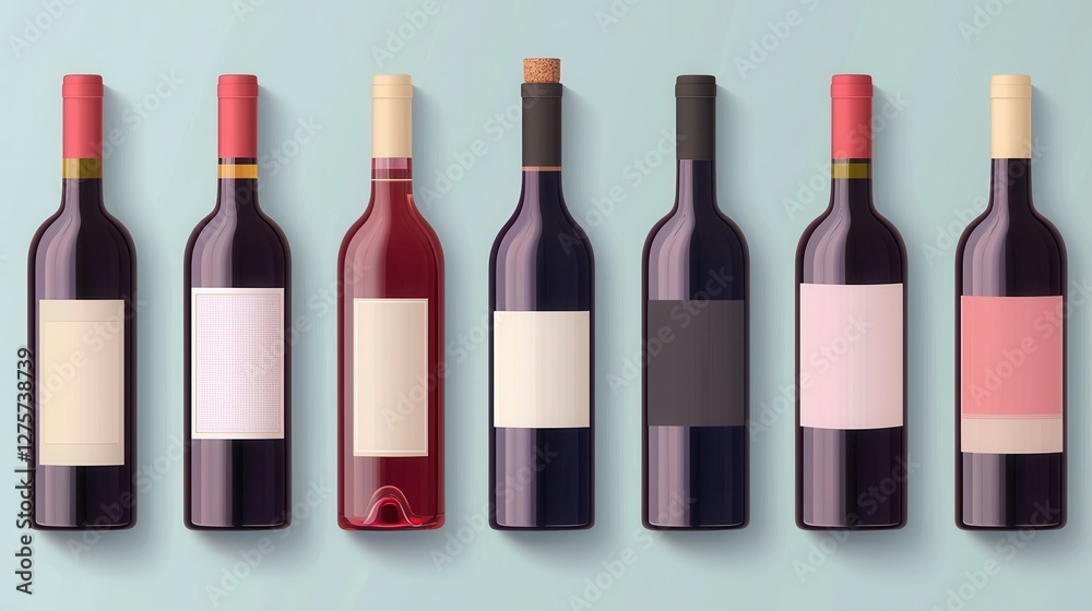 Collection of Various Wine Bottles Displayed on a Minimal Background Collection of Various Wine Bottles Displayed on a Minimal Background
