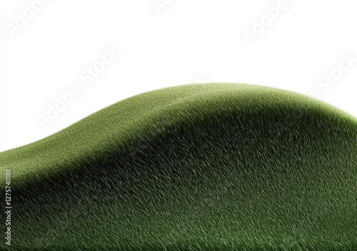 A bright 3D illustration features realistic green grass hills isolated on a white background