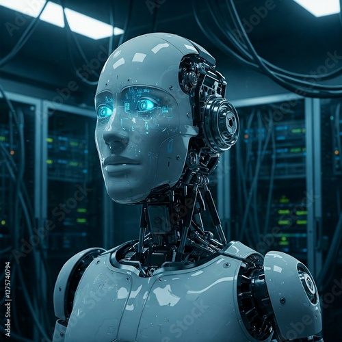 Humanoid Robot with Glowing Eyes: Detailed Portrait