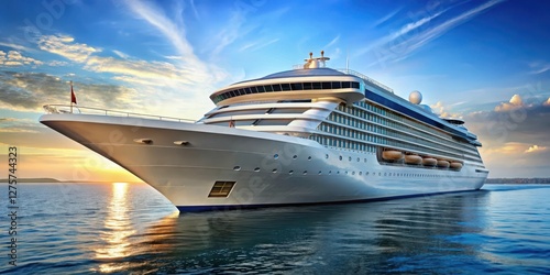 Grand luxury cruise ship bow section side view with sleek lines and curved superstructure, large bow section, curved superstructure
