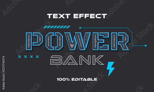 Power bank text effect retro premium vector