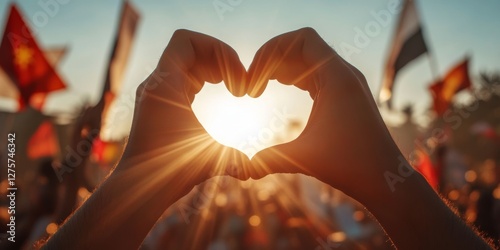 Hands forming heart shape at peaceful protest