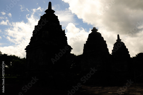 Silhouette of Prambanan, Perwara Temple in the Plaosan Lor compound  is a 9th-century Hindu temple near Yogyakarta and a UNESCO World Heritage Site. 