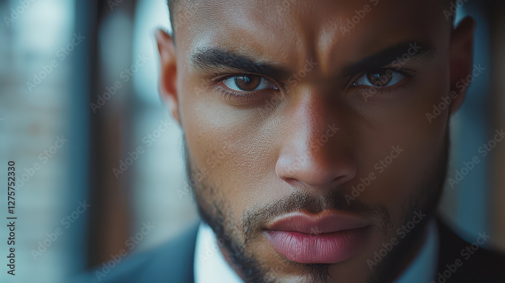 Obraz premium Intense Gaze of a Confident Black Businessman
