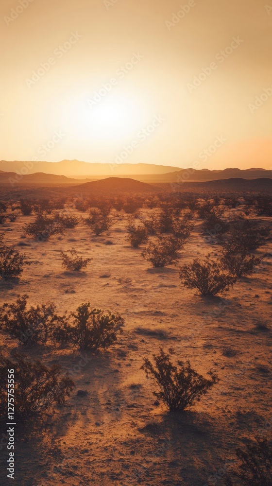 Obraz premium Golden Hour Desert Landscape: A Stunning Sunrise View of the Desert's Beauty