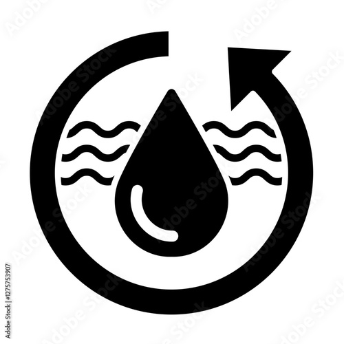 Save Water flat icon - Water recycling symbol with arrows. A green recycling symbol with arrows and a water drop in the center. 
This symbol represents the importance of conserving water and reducing 