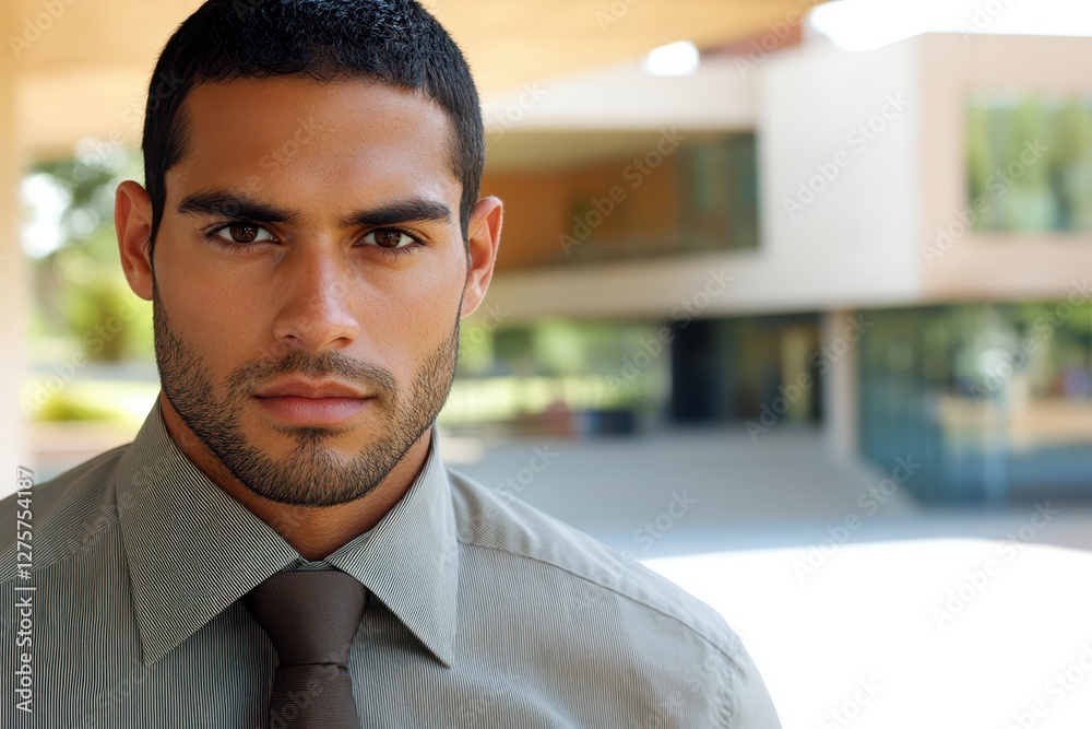 Obraz premium Confident Hispanic Businessman in Modern Building Setting
