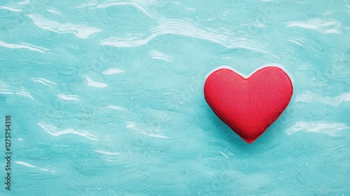Red Heart Shape on Pool Water Surface with Gentle Waves