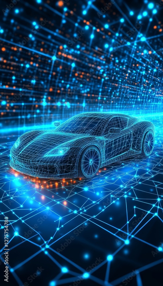 Fotografie Digital Car, Technology Background, Abstract Automobile Icon