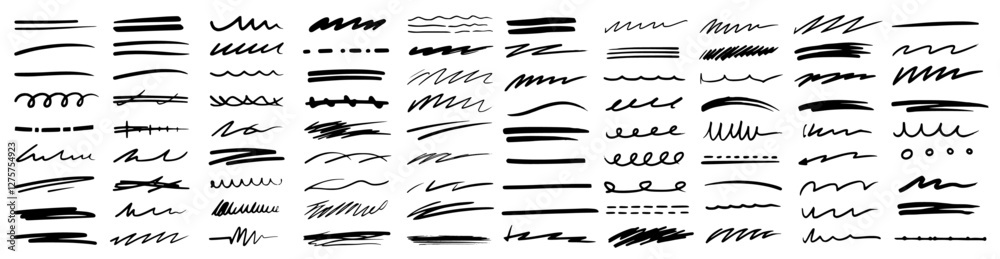 set of chalk lines and charcoal highlight strokes in a doodle sketch style. Includes pencil underlines, crayon strips, and brush lines with a grunge texture. Hand-drawn vector illustration on a white set of chalk lines and charcoal highlight strokes in a doodle sketch style. Includes pencil underlines, crayon strips, and brush lines with a grunge texture. Hand-drawn vector illustration on a white