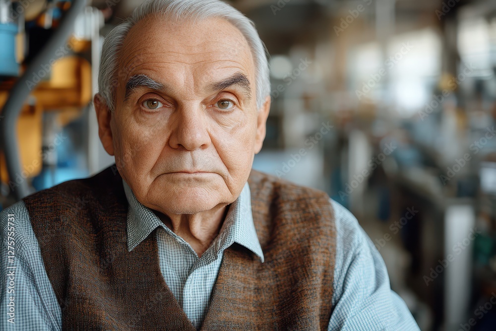 Portrait of a Serious Senior Man in a Factory Setting Portrait of a Serious Senior Man in a Factory Setting
