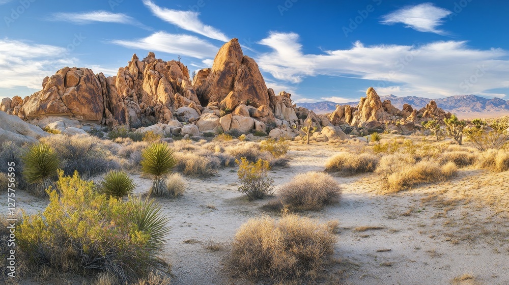 Obraz premium Desert Landscape with Majestic Rocks and Joshua Trees