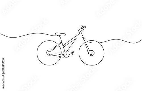 Continuous one line drawing of bicycle outline vector art illustration isolated, Vector illustration in one continuous editable line drawing style, Bicycle Continuous Line Icon.