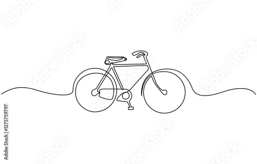 Continuous one line drawing of bicycle outline vector art illustration isolated, Vector illustration in one continuous editable line drawing style, Bicycle Continuous Line Icon.