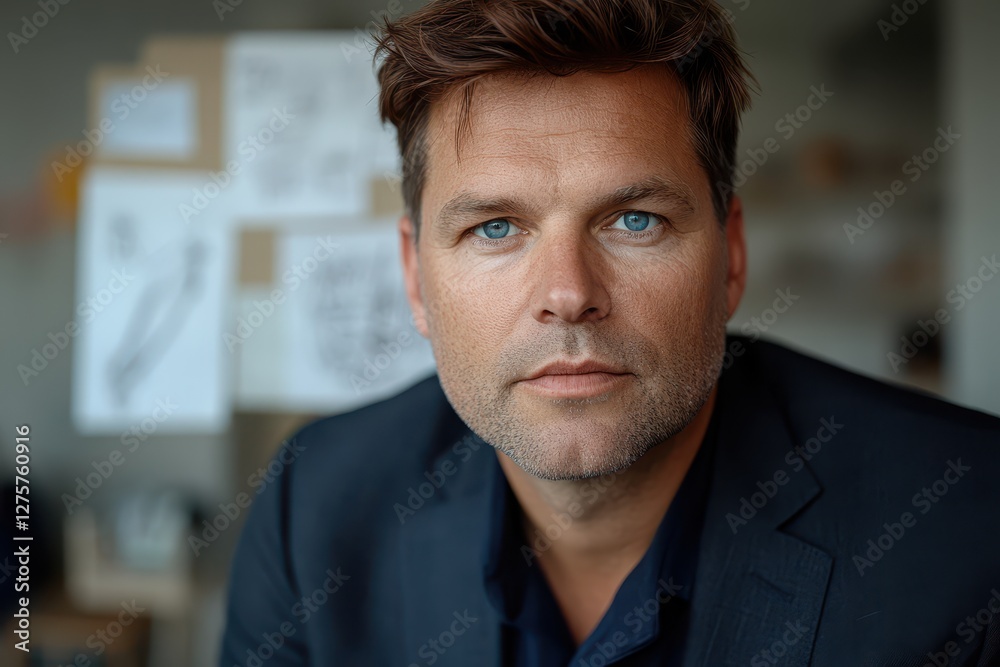 Portrait of a Thoughtful Middle-Aged Man with Blue Eyes Portrait of a Thoughtful Middle-Aged Man with Blue Eyes