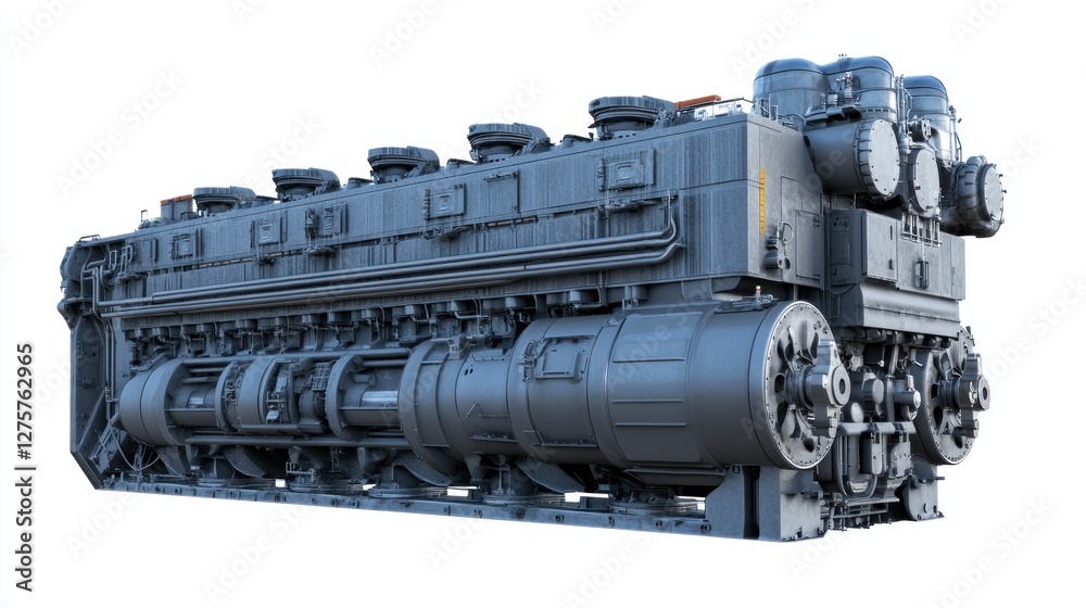 Naklejka premium Industrial Ship Engine, Power Generation, White Background, Engineering