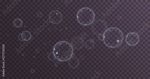 realistic transparent soap bubble with a glossy surface, rainbow reflections, and a floating effect. Perfect for decorative designs, water elements, abstract visuals, and playful vector illustrations.