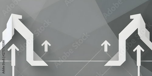 Technology banner design with white and grey arrows. Abstract geometric vector background