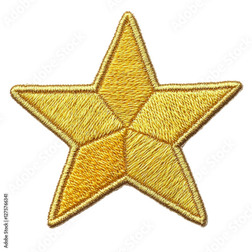 Golden star emblem with detailed embroidery design isolated on png transparent background, cut out