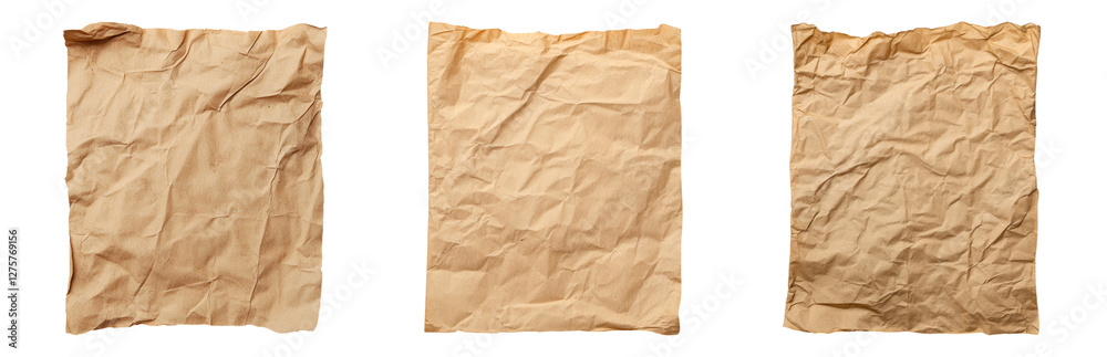 Crumpled Brown Paper Sheets on White Isolated on transparent background Crumpled Brown Paper Sheets on White Isolated on transparent background