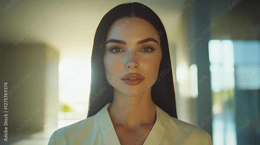 Fototapeta premium Confident Young Woman in Modern Office Setting