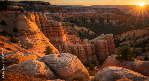 Sunrise Over Bryce Canyon National Park Rock Formations Scenery