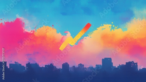 Abstract Colorful City Skyline with Vibrant Gradient Background