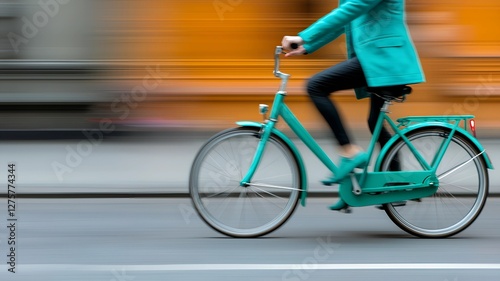 Commuter riding a shared bike with smartphone in urban setting dynamic lifestyle capture