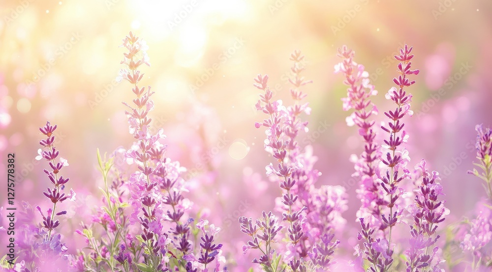 Obraz premium Blooming lavender field in sunny day for relaxation and background usage