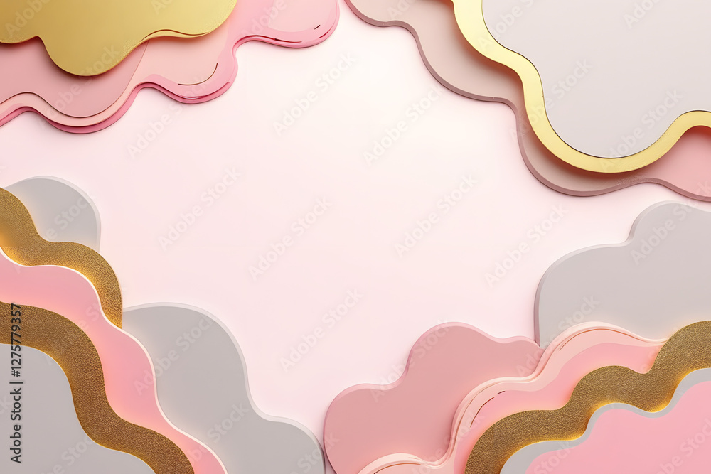 Pink, gray, and gold scalloped paper edges in a creative design Pink, gray, and gold scalloped paper edges in a creative design