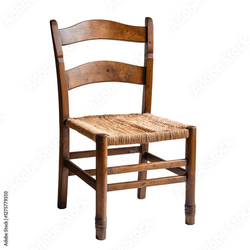 Classic Wooden Chair with Woven Seat Design Isolated on Transparent Background.