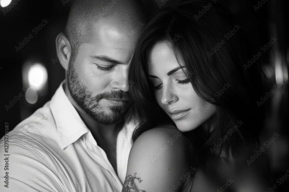 Couple embraces intimately in a soft-lit setting showcasing love and connection Couple embraces intimately in a soft-lit setting showcasing love and connection