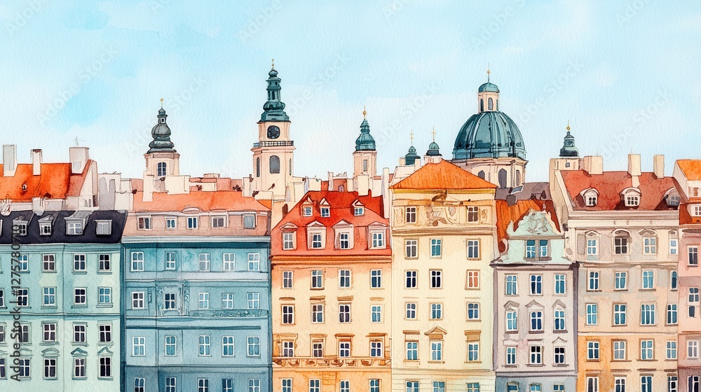 Obraz premium Charming Urban Skyline with Colorful Historic Architecture Art