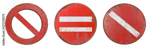 Old Vintage Red Traffic Signs with Weathered Texture Isolated on transparent background